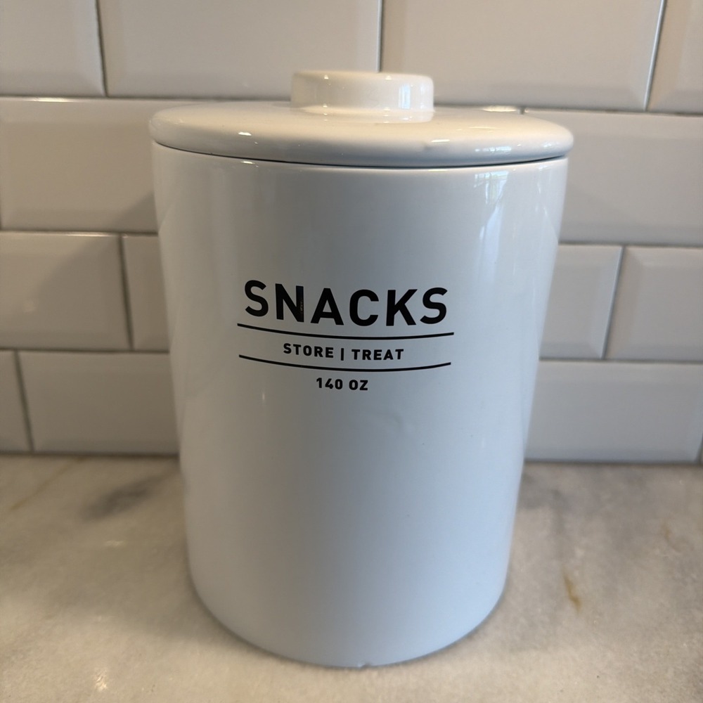 West Elm Snacks Kitchen Canister Storage Jar White Stoneware Pantry 9in GW995